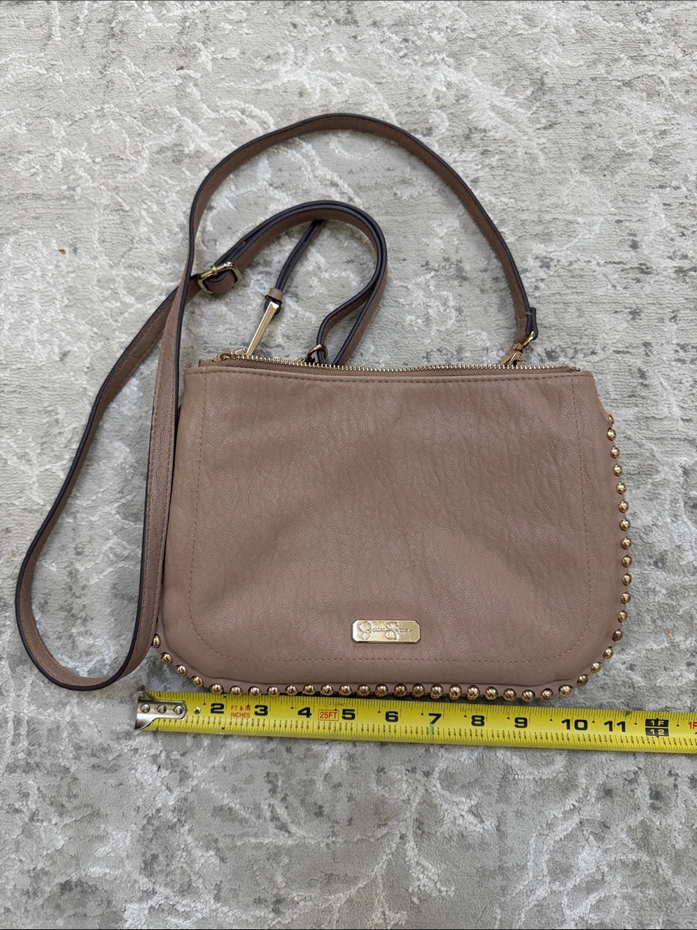 Jessica Simpson Taupe Stud-Trim Crossbody Bag